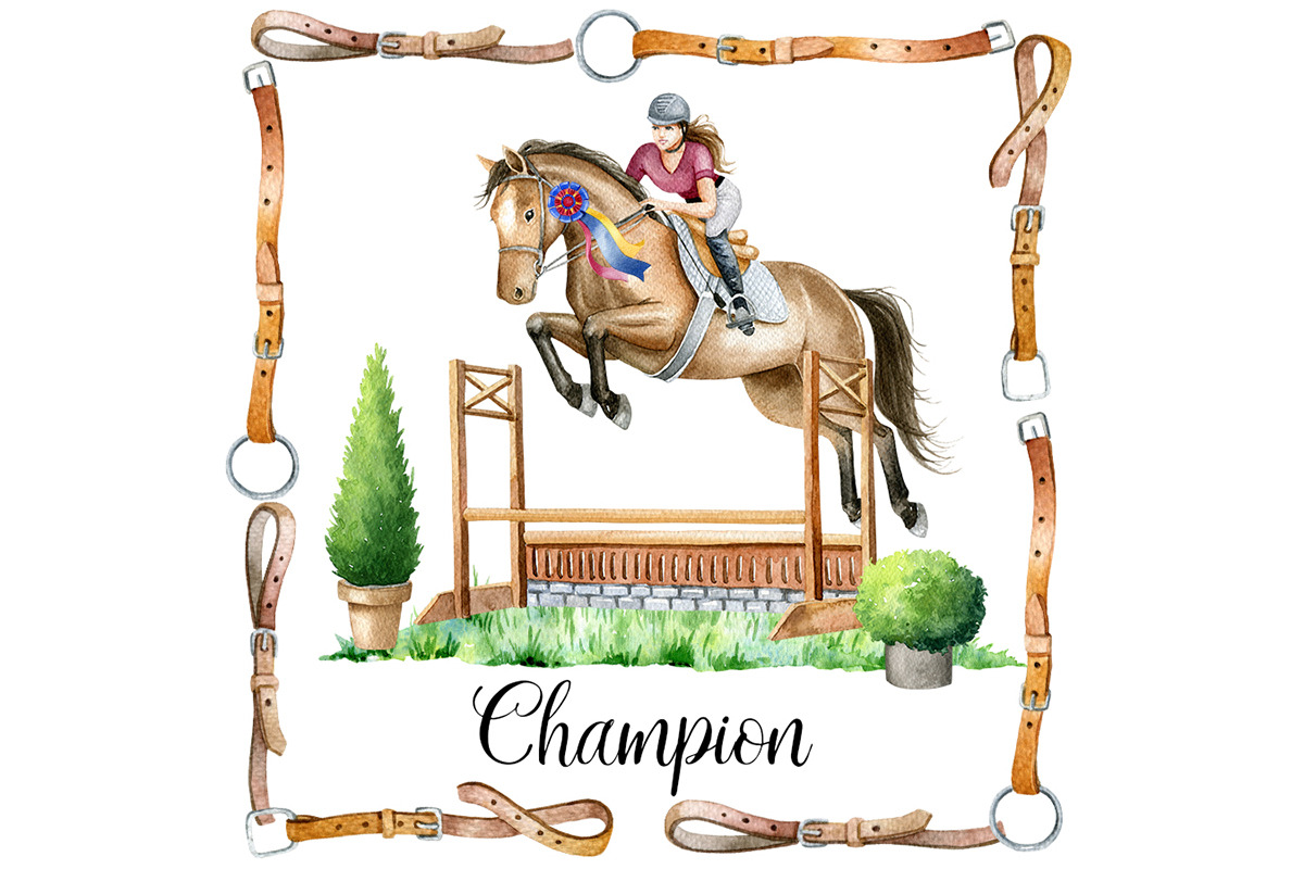 Watercolor Horses PNG, Hunter Jumper, an Illustration by SimpleWishesArt (Photo 4 of 4)