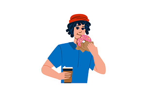 Young man enjoying a donut and, a Food Illustration by pikepicture