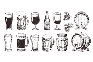 beer sketch set. alcoholic drink, a Food Illustration by Stock-Smart-Start