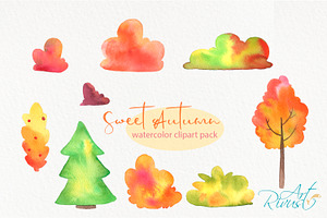 Cute Fall Watercolor Foxes Clipart