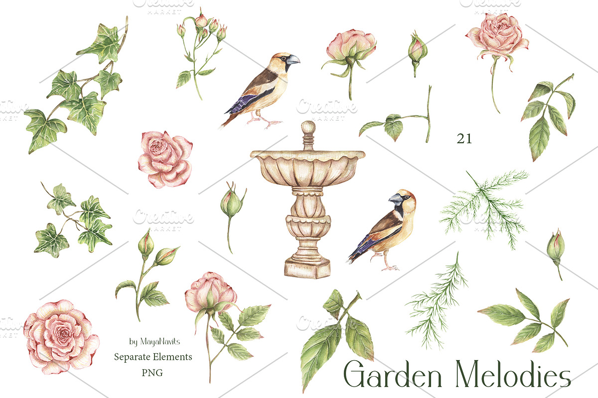 Watercolor Garden Melodies, a Decorative Illustration by MayaNavits (Photo 8 of 10)