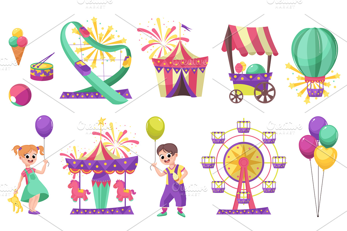Amusement Park Set, an Illustration by alexdndz