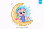 Cartoon Baby & Moon. Tshirt, PNG., a Person Illustration by KENO Mascots (Thumbnail 2 of 4)