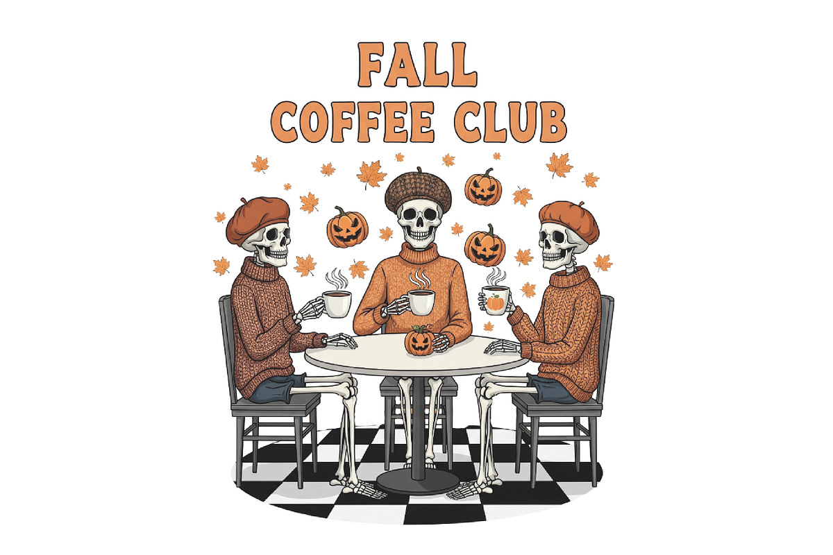 Fall Coffee Club Spooky Season PNG, an Illustration by CraftArtStudio (Photo 1 of 4)