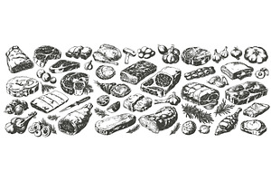 Raw meat sketches. Beef steak, a Food Illustration by Stock-Smart-Start