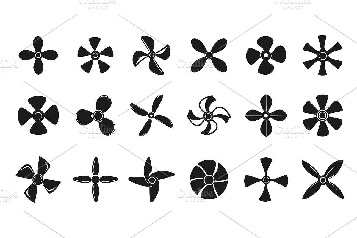 Boat fan propeller screw icons set, an Object Illustration by Valerie Bodnar