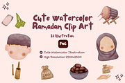 Cute Watercolor Ramadan Clip Art, an Object Graphic by Ummaqia Digital Studio (Thumbnail 1 of 2)