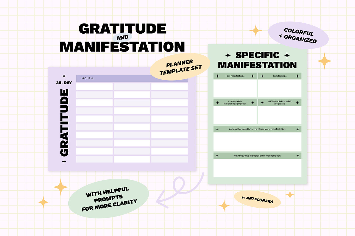 Gratitude & Manifestation Planners, a Stationery Template by Artflorara (Photo 4 of 10)