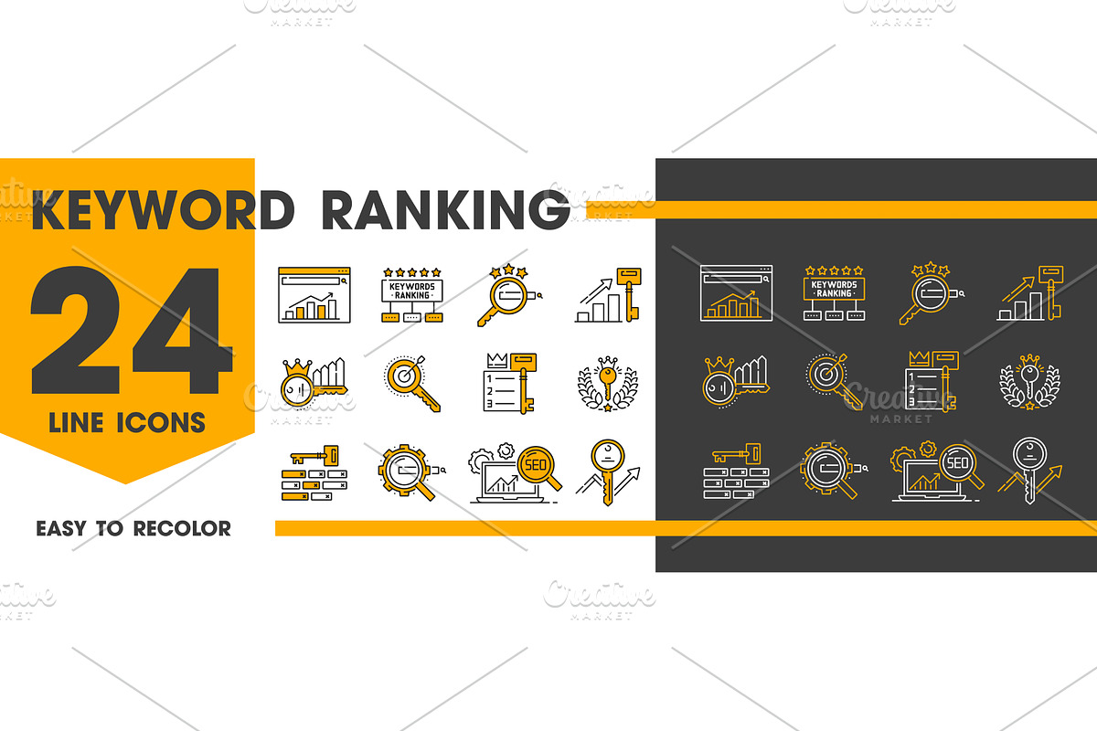 Keyword ranking line icons, a Technology Illustration by Vector Tradition