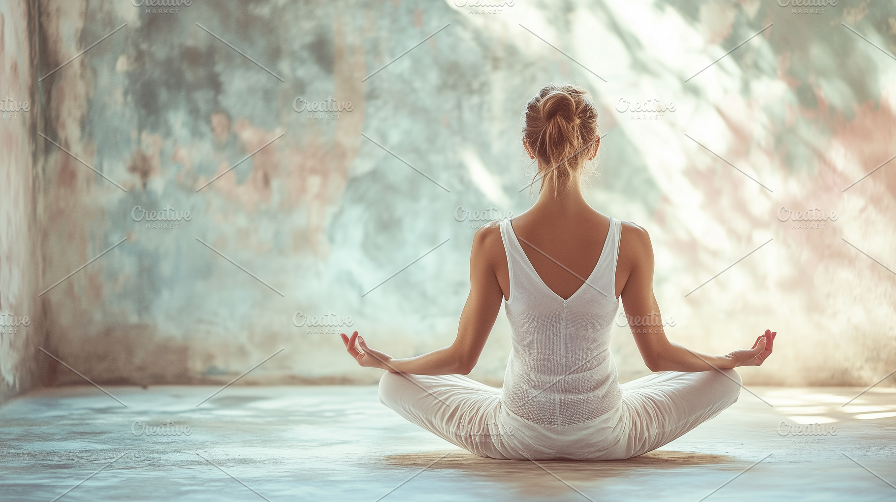 Woman dressed in white sits peaceful, a Sports & Recreation Photo by MistyDay