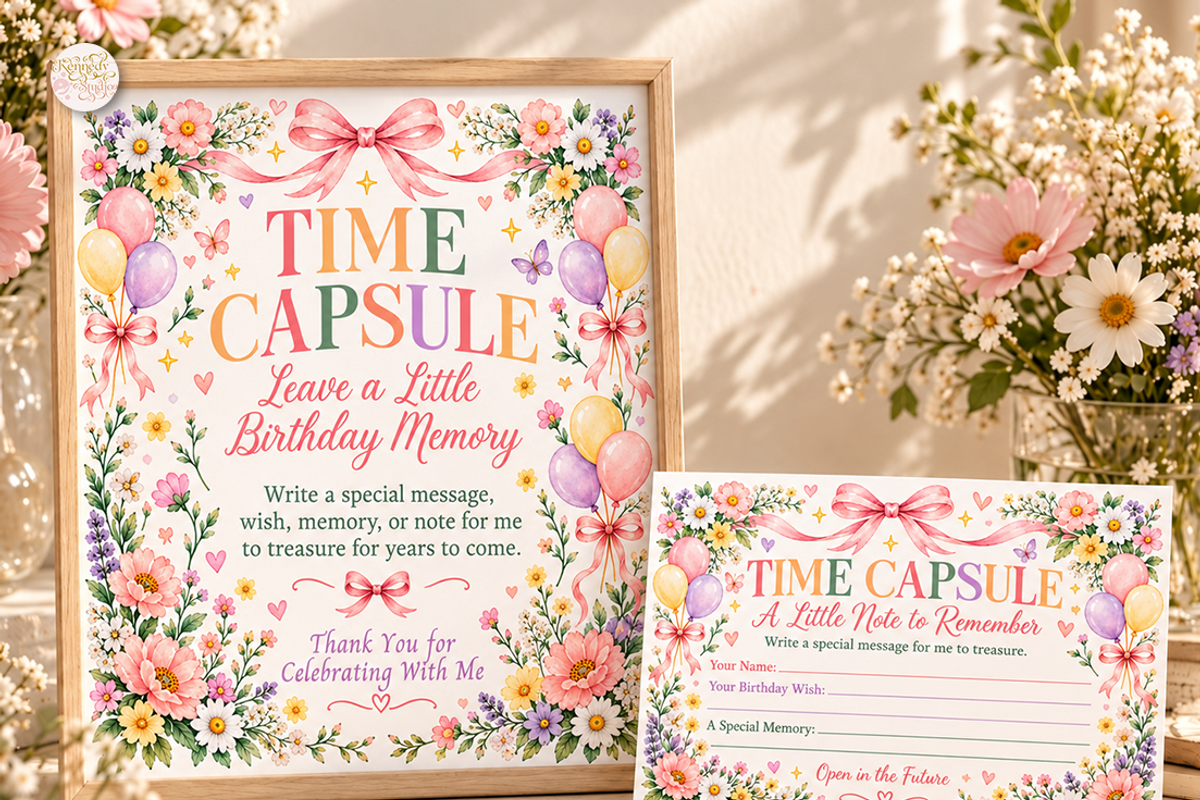 Birthday Time Capsule Sign Canva, a Marketing Template by KennedyStudio (Photo 1 of 6)