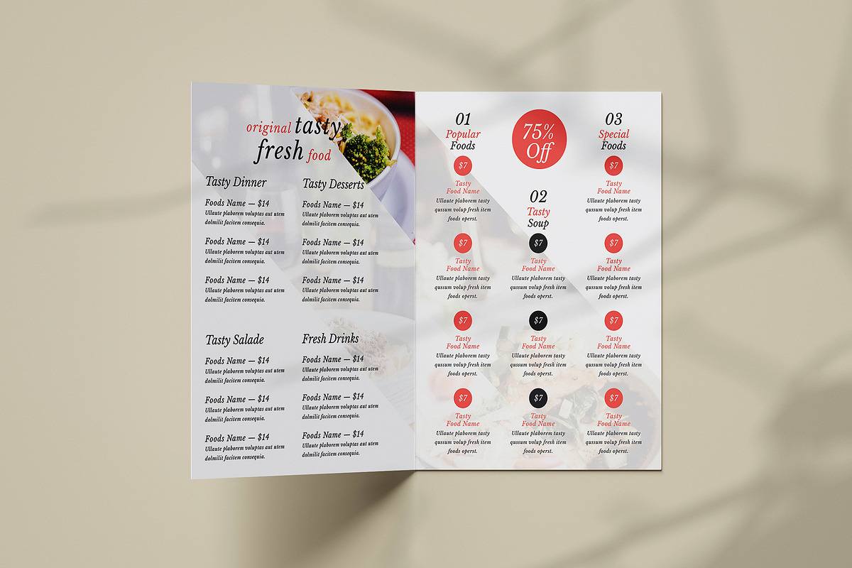 Bi fold / Half fold Food Menu, a Brochure Template by Designsoul14