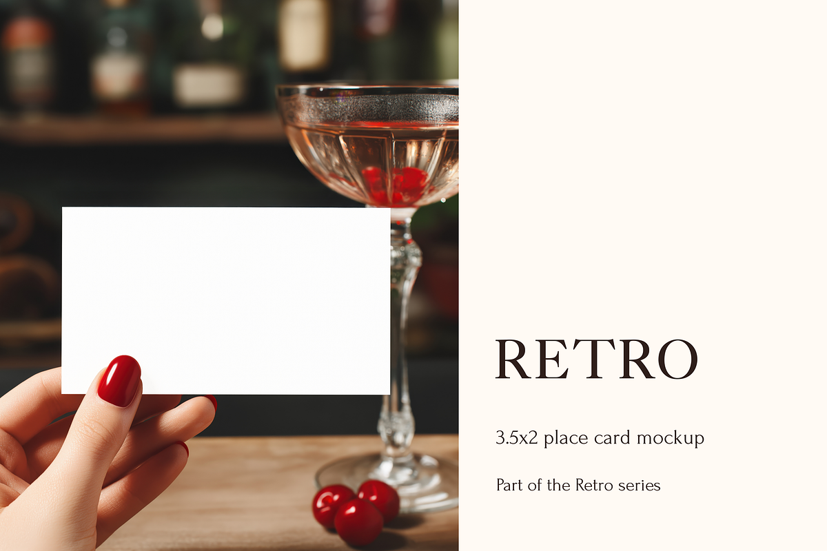 Retro 3.5x2 Place Card Mockup, a Product Mockup by Serenefeeling (Photo 1 of 6)