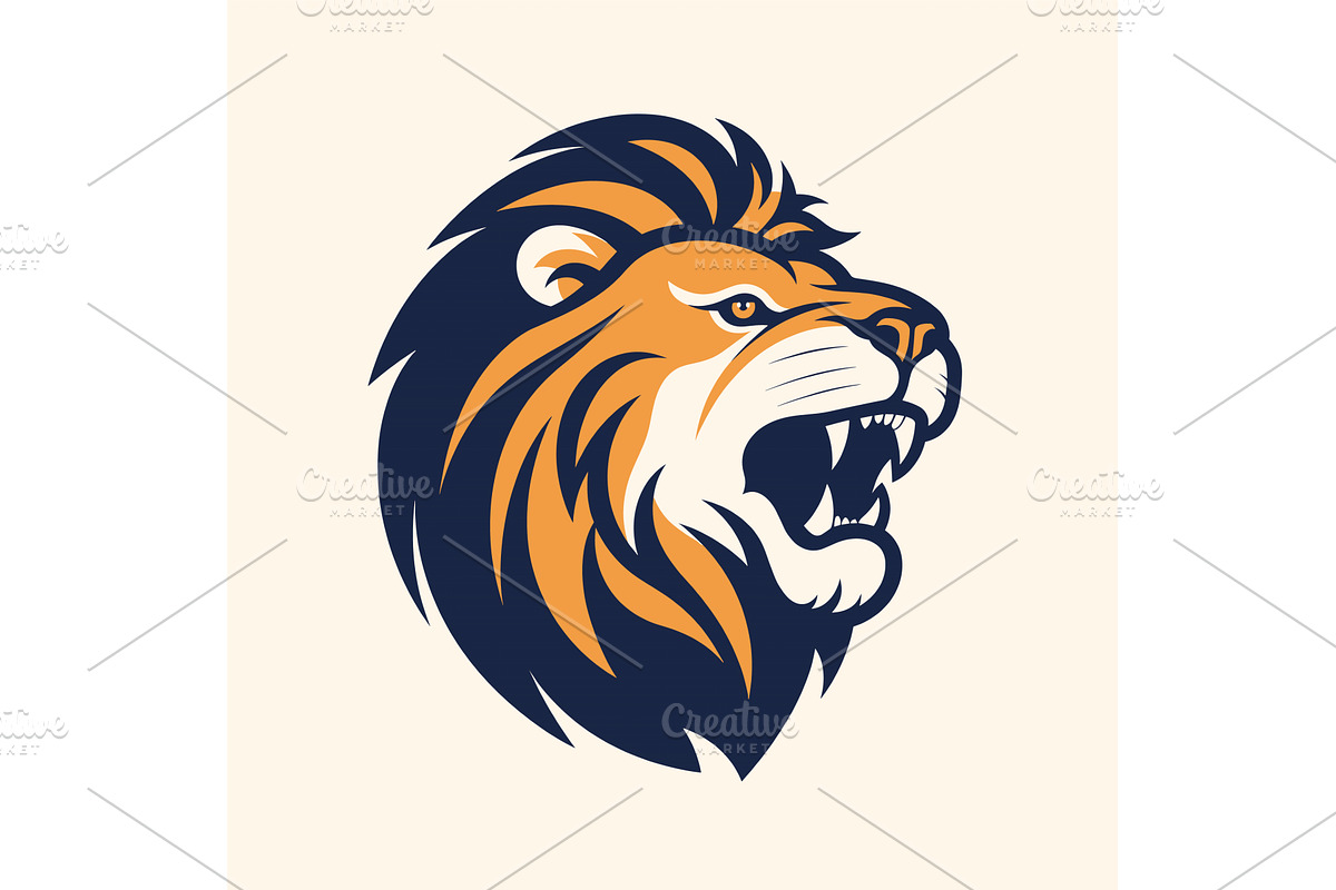 Angry lion roaring head side view, an Animal Illustration by Vectorstockersland