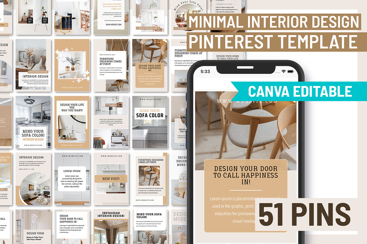 Interior Design Pinterest Canva Temp, a Presentation Template by Snapybiz