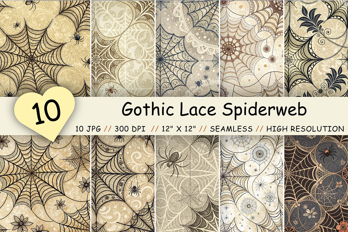 Gothic Lace Spiderweb Digital Paper, a Pattern Graphic by FloridPrintables (Photo 1 of 6)