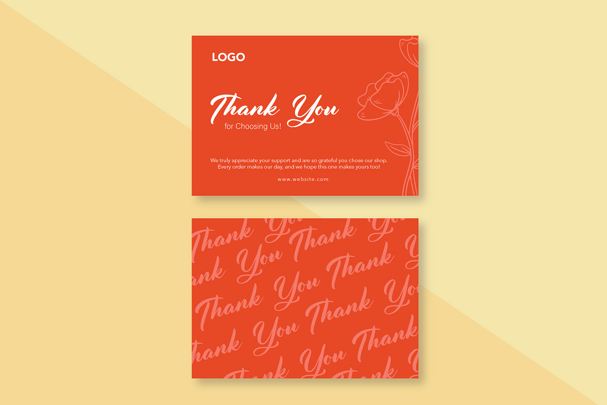 Orange Floral- Thank you card, a Card Template by cmatworks