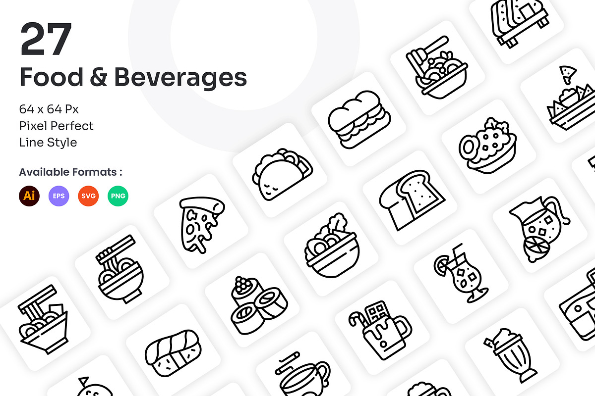Food & Beverages Icons Set - Line, an Outline Icon by Kmg Design (Photo 1 of 2)
