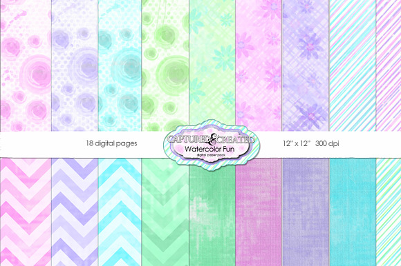 Watercolor Fun: 18- Digital Paper preview 6