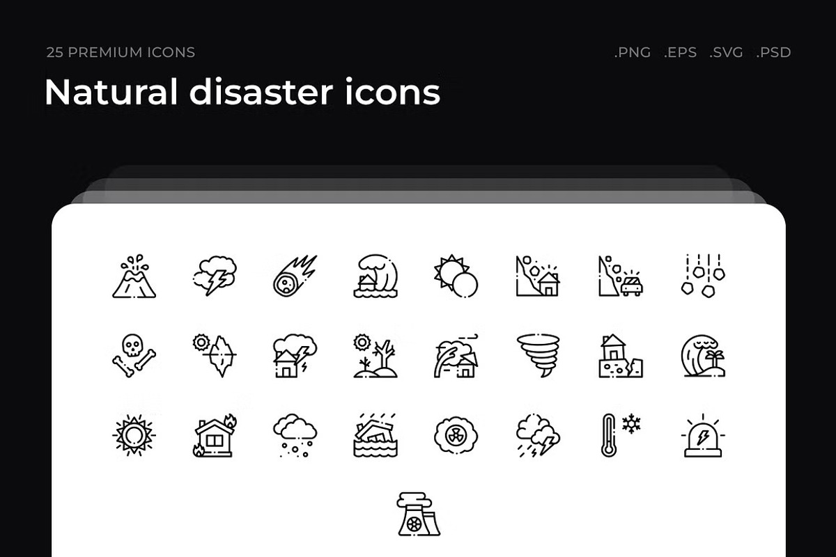 Natural disaster icons, an Outline Icon by Wencory (Photo 3 of 3)