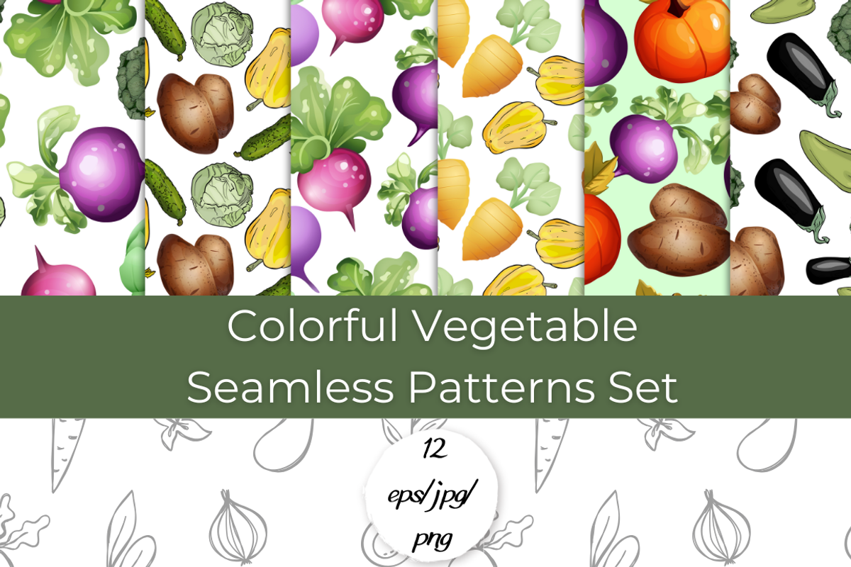 Colorful Vegetable Seamless Patterns, a Pattern Graphic by InkyQueenArt (Photo 1 of 4)