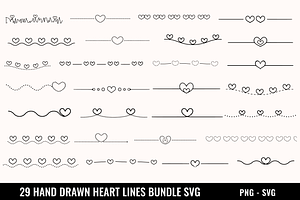 29 Hand Drawn Heart Lines Bundle SVG
