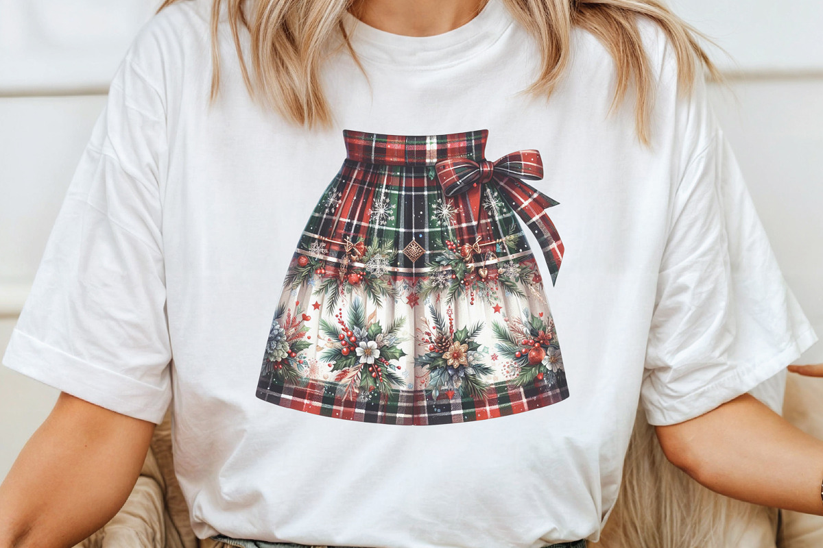 Watercolor Christmas Plaid Skirt PNG, an Illustration by CraftArtStudio (Photo 4 of 6)