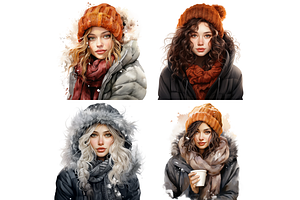 Watercolor Winter Girl Cliparts