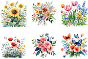 Watercolor Floral Garden Clipart, an Illustration by Designking (Thumbnail 2 of 5)