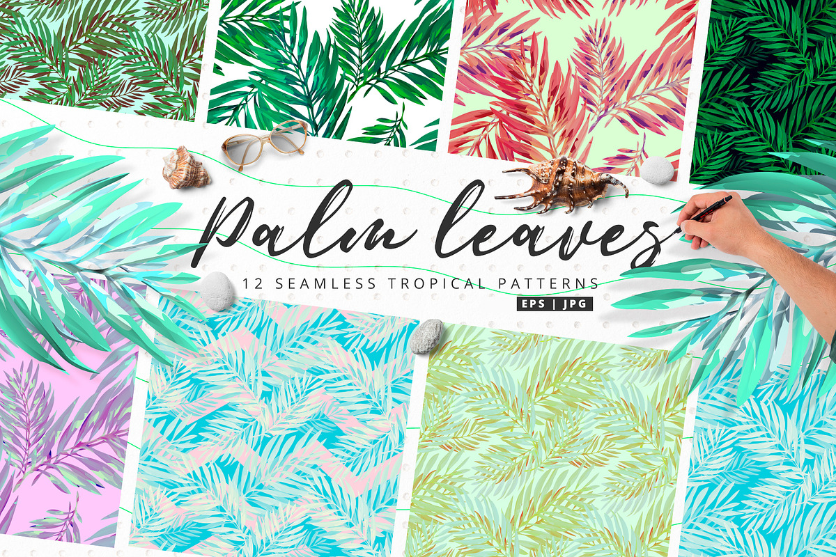 Palm Leaves | 12 Vector Patterns, a Pattern Graphic by Artem Vorotnikov (Photo 1 of 6)