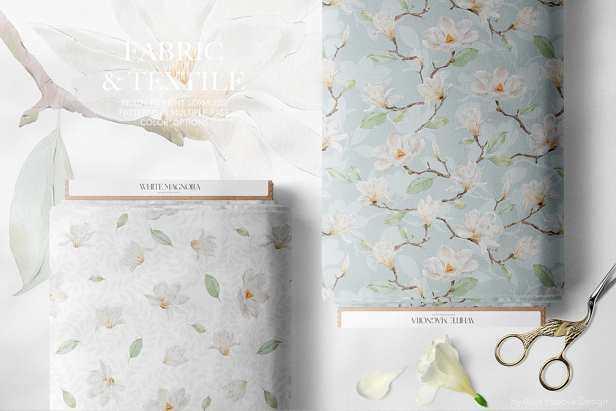 Watercolor White Magnolia Mijelo, a Pattern Graphic by Alisa Fimen Design (Photo 3 of 12)