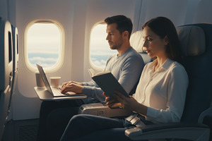 Travel productivity concept with digital lifestyle