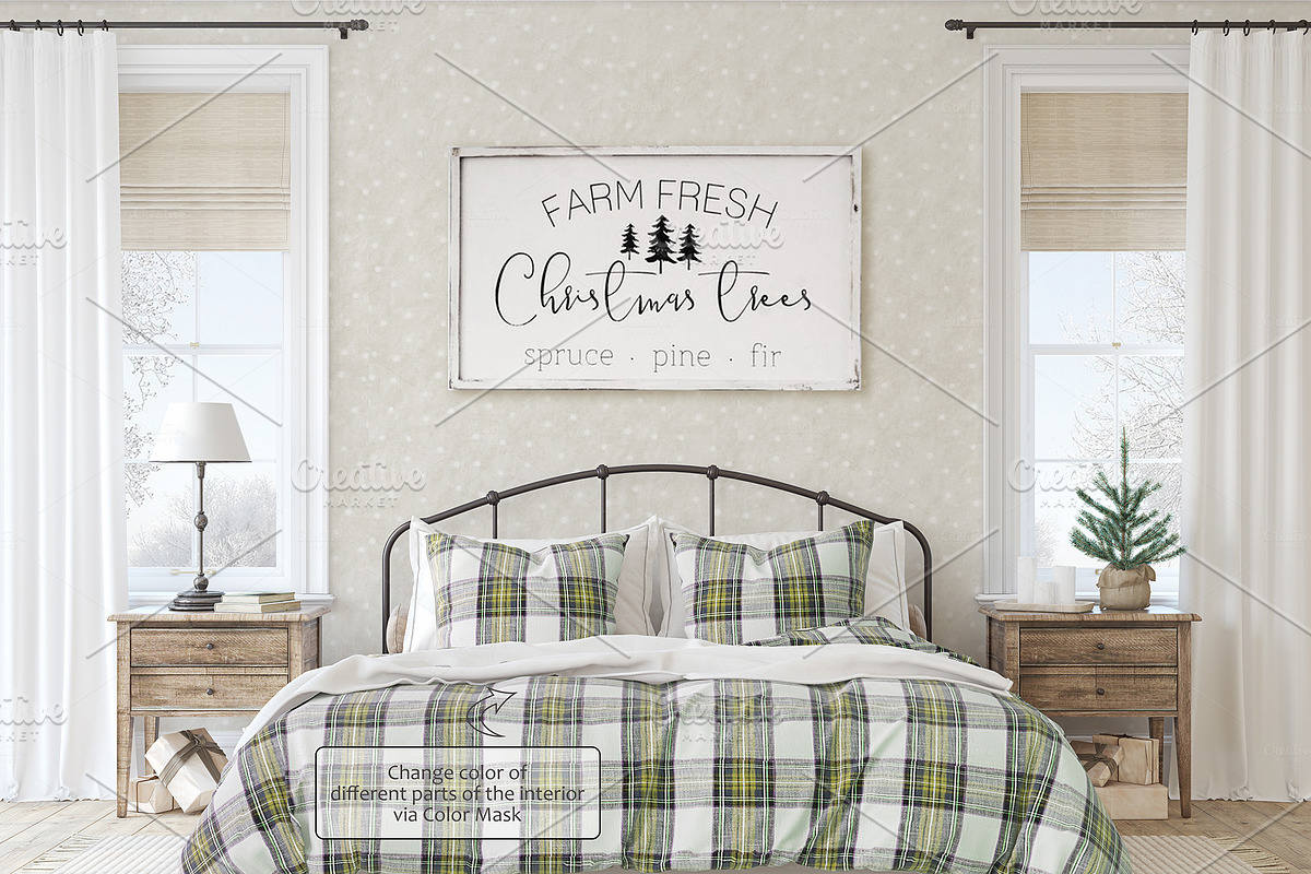 CHRISTMAS BEDROOM Wall&Frame Mockups, a Poster Template by MyHomeMockups (Photo 7 of 9)