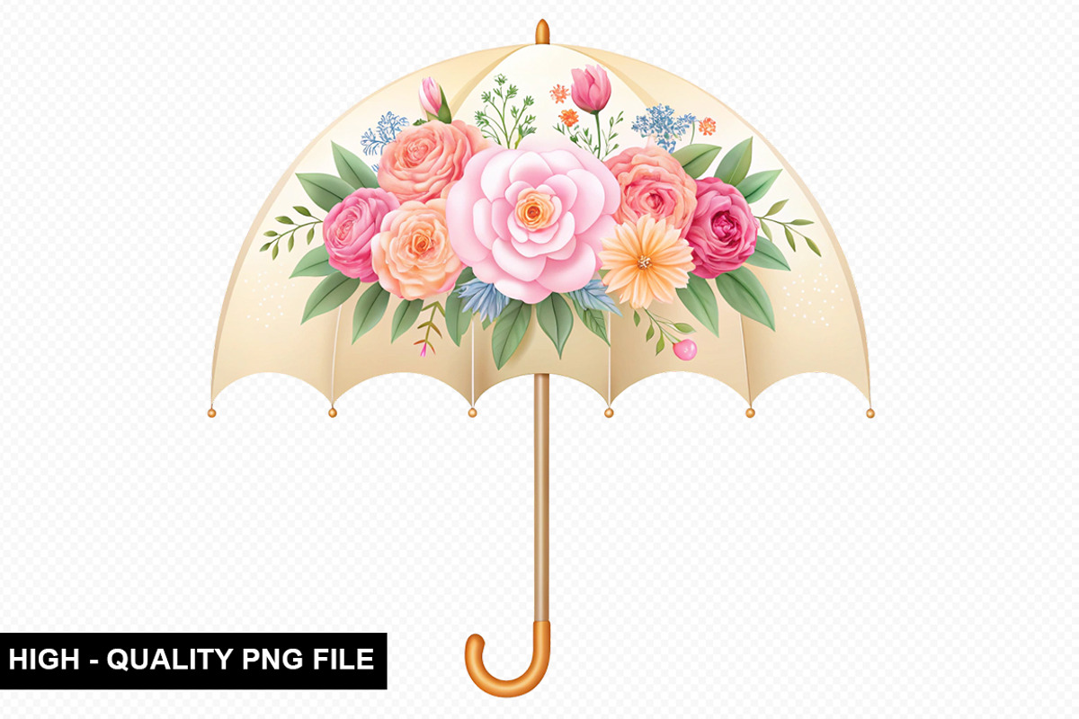 Watercolor Floral Umbrella Clipart, an Illustration by crative8112 (Photo 5 of 8)