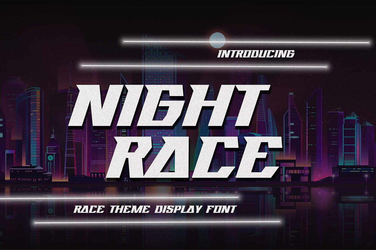 NIGHTRACE - Race Theme Display Font, a Font by Gassstype (Photo 1 of 8)