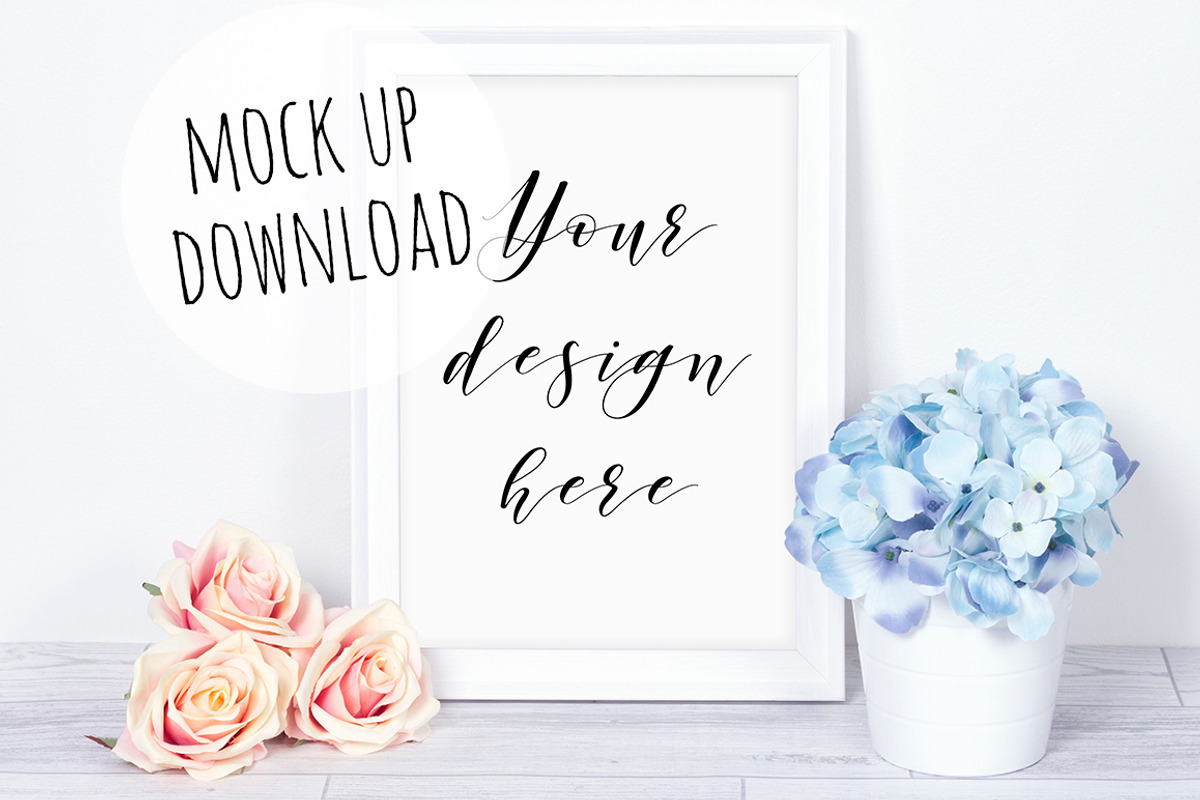 Floral White Frame Mockup Photo, a Print Template by Pixomize (Photo 1 of 2)