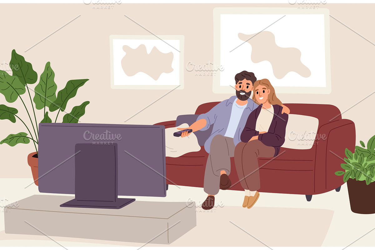 Man and woman watching movie on, a Person Illustration by Vectorbuum