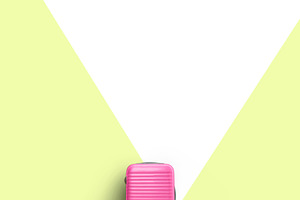 Pink suitcase standing next to the y