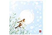 Japanese ink painting sumi-e. Birds., an Animal Illustration by Elina_Li (Thumbnail 13 of 25)