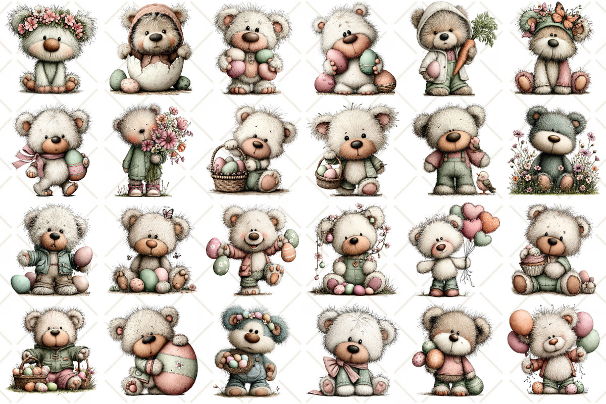Whimsical Easter Teddy Bear Clipart, an Illustration by Black Bird Studio (Photo 2 of 5)