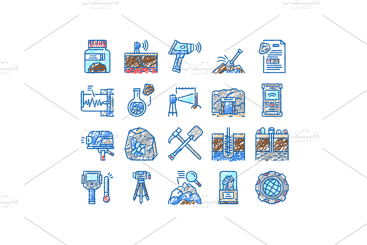 Geology Researching set Icons hand, an Object Illustration by pikepicture