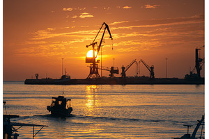 Port of Heraklion at sunrise in, an Industrial Photo by kavalenkava