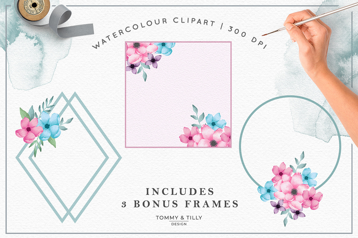Watercolour Floral Elephant Set, an Animal Illustration by Tommy & Tilly Design (Photo 3 of 3)