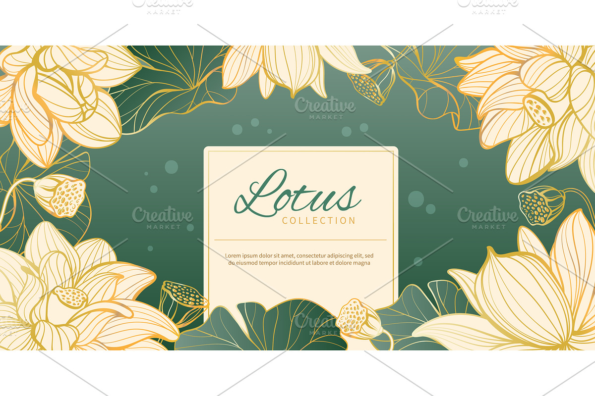 Lotus frame background. Line art, an Object Illustration by YummyBuum