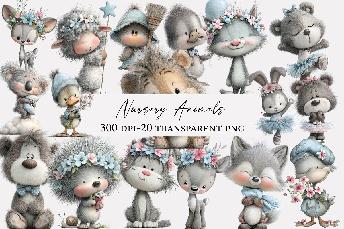 Watercolor Nursery Animals Clipart, an Illustration by Designworld (Photo 1 of 5)