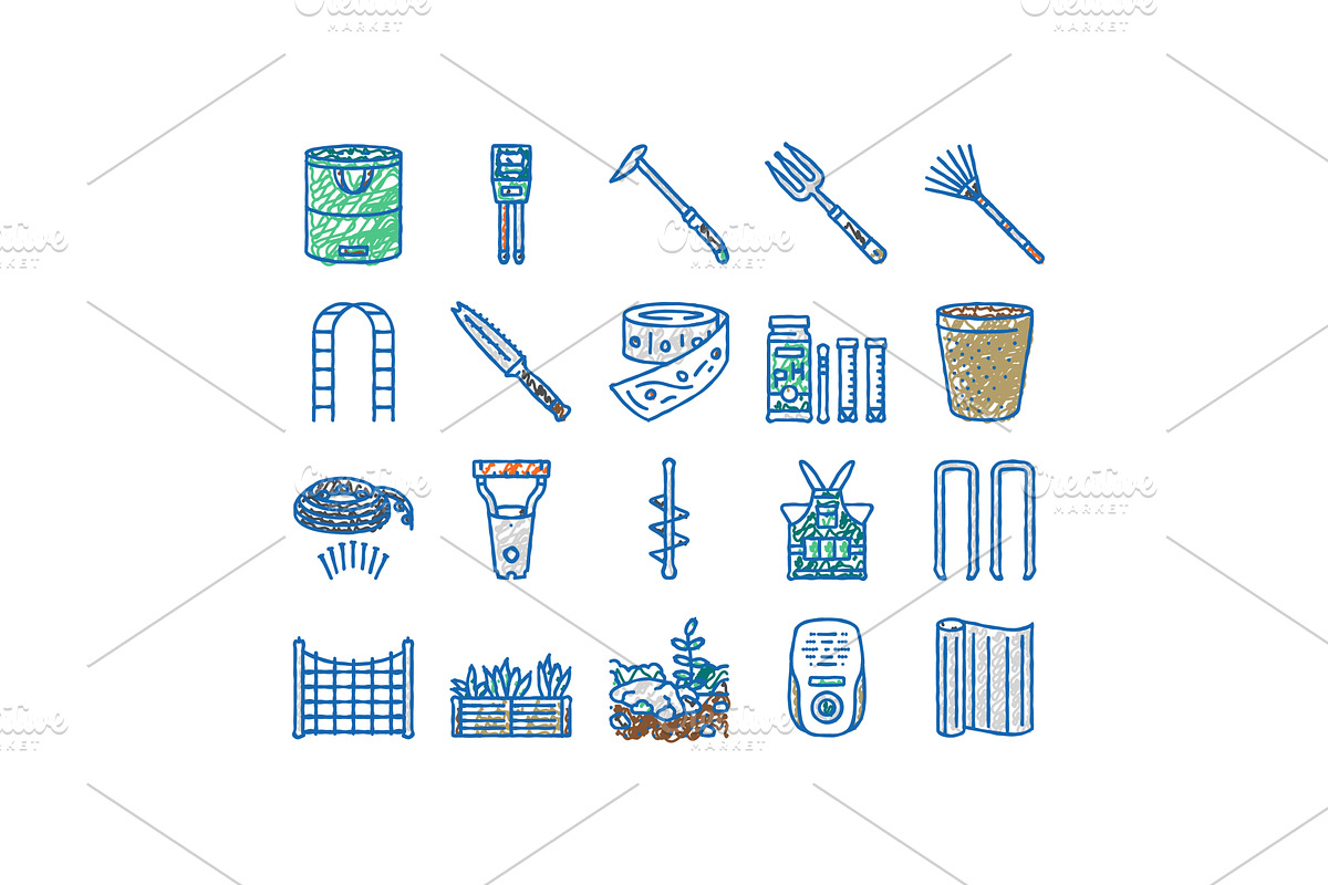 garden tool shovel rake icons hand, an Object Illustration by pikepicture