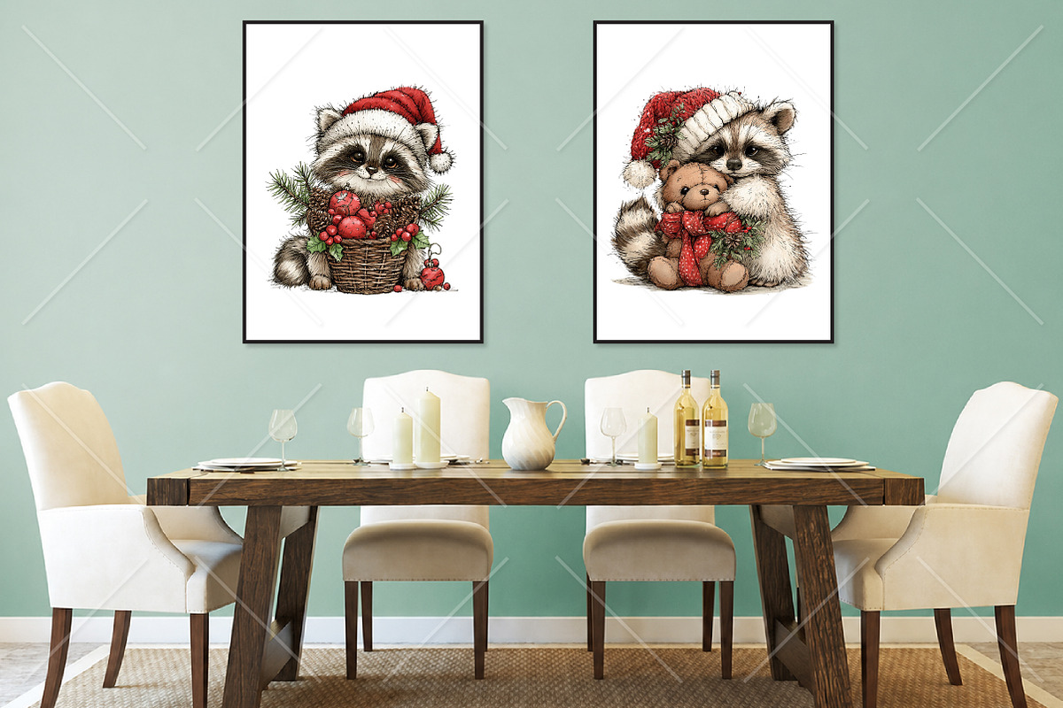 Whimsical Raccoons Christmas Clipart, a Seasonal Illustration by Canvas Craft (Photo 7 of 10)