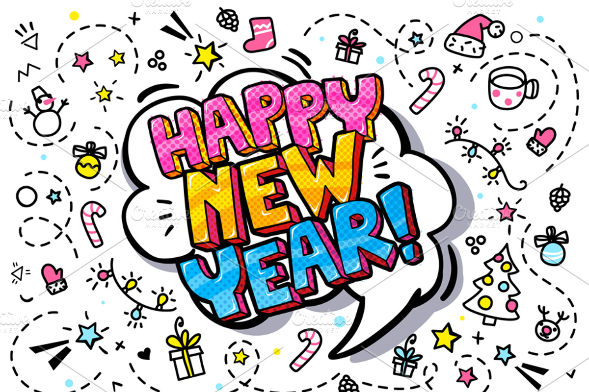 Happy New Year word bubble., an Illustration by VectorStory (Photo 1 of 7)