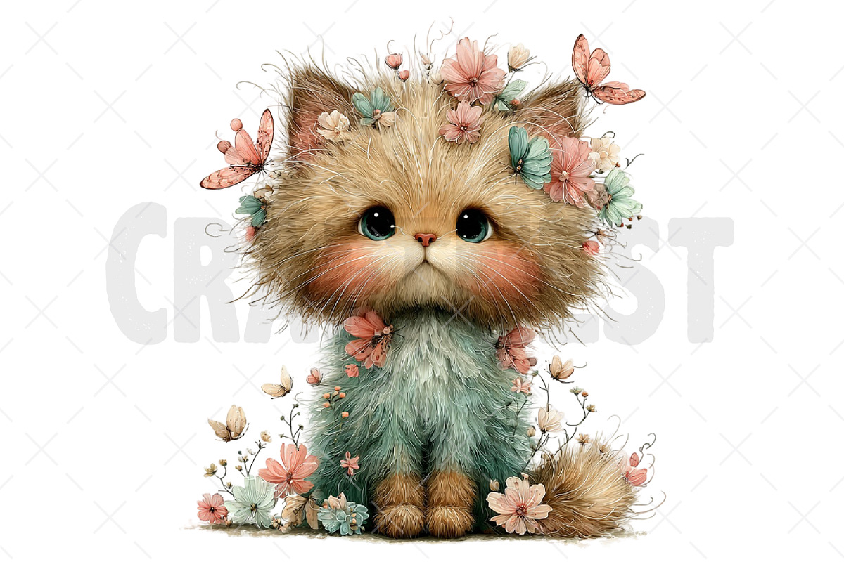 Whimsical Spring Cat Clipart PNG, an Illustration by Craft Nest (Photo 10 of 12)
