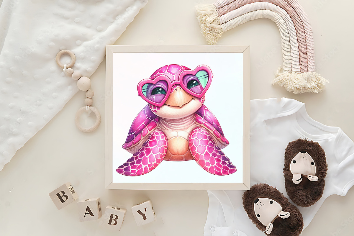 Watercolor Pink Sea Turtle Clipart, an Illustration by CraftArtStudio (Photo 6 of 6)